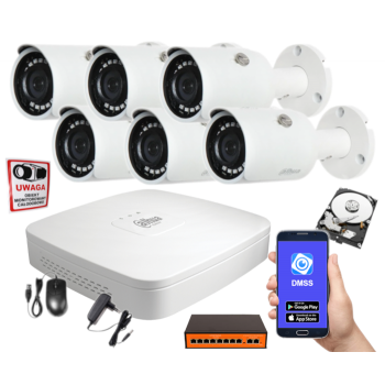 ZESTAW MONITORINGU IP Dahua NVR2108-S3 + 6x IPC-HFW1431S-0280B-S4 4MPX 2.8mm IR30 1TB